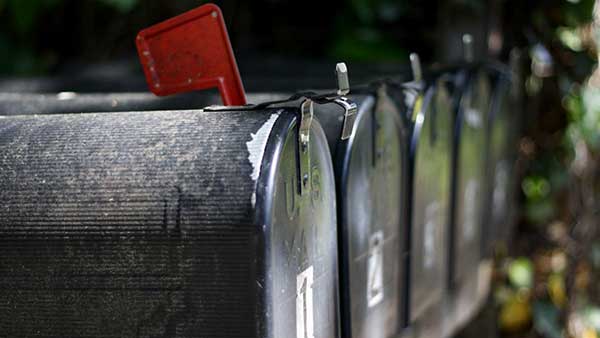 A line of mailboxes