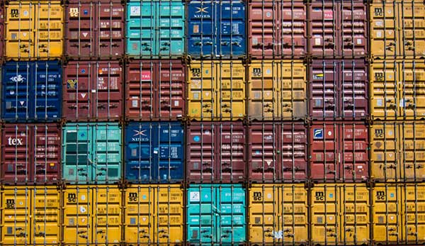 Containers stacked high